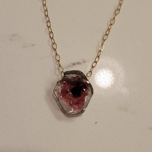 Pratt Daddy Crystals Jewelry - Authentic Pratt Daddy Crystals Polished watermelon Tourmaline slice pendant